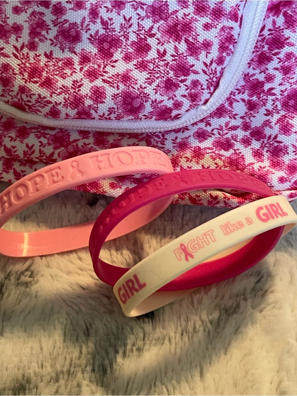 Breast Cancer Awareness Silicone Wristband Set - White, Light Pink, Hot Pink